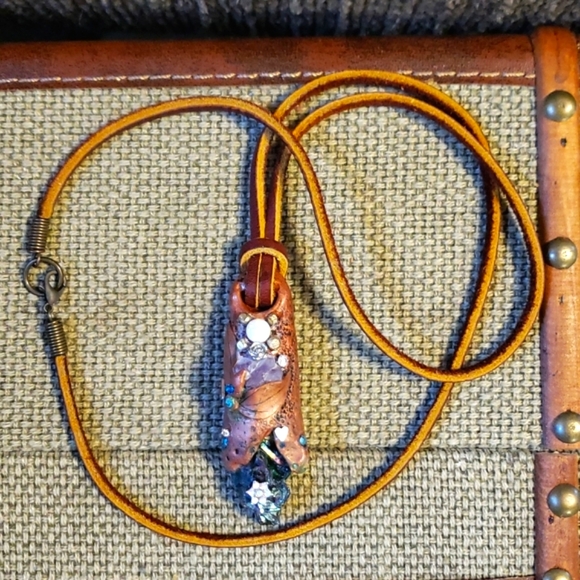 OPAL AMETHYST TITANIUM DRUZY AMULET CRYSTAL LEATHER NECKLACE HANDMADE☆OOAK BOHO - Picture 16 of 17